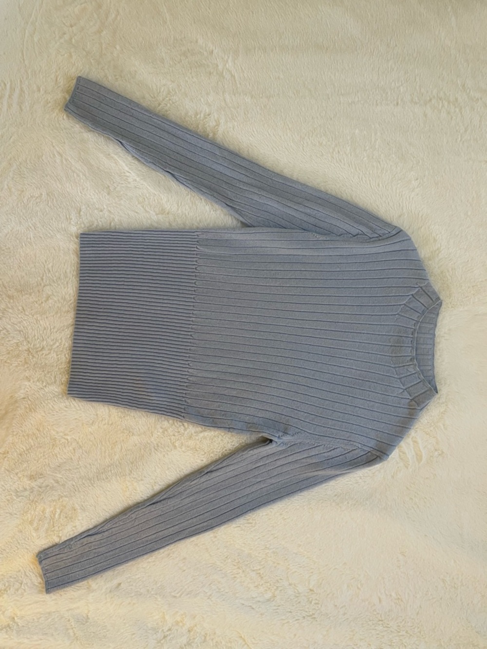 Banana Republic Pale Blue 100% Merino Wool Ribbed Crew Sweater Top Light Air Y2K - Picture 4 of 12